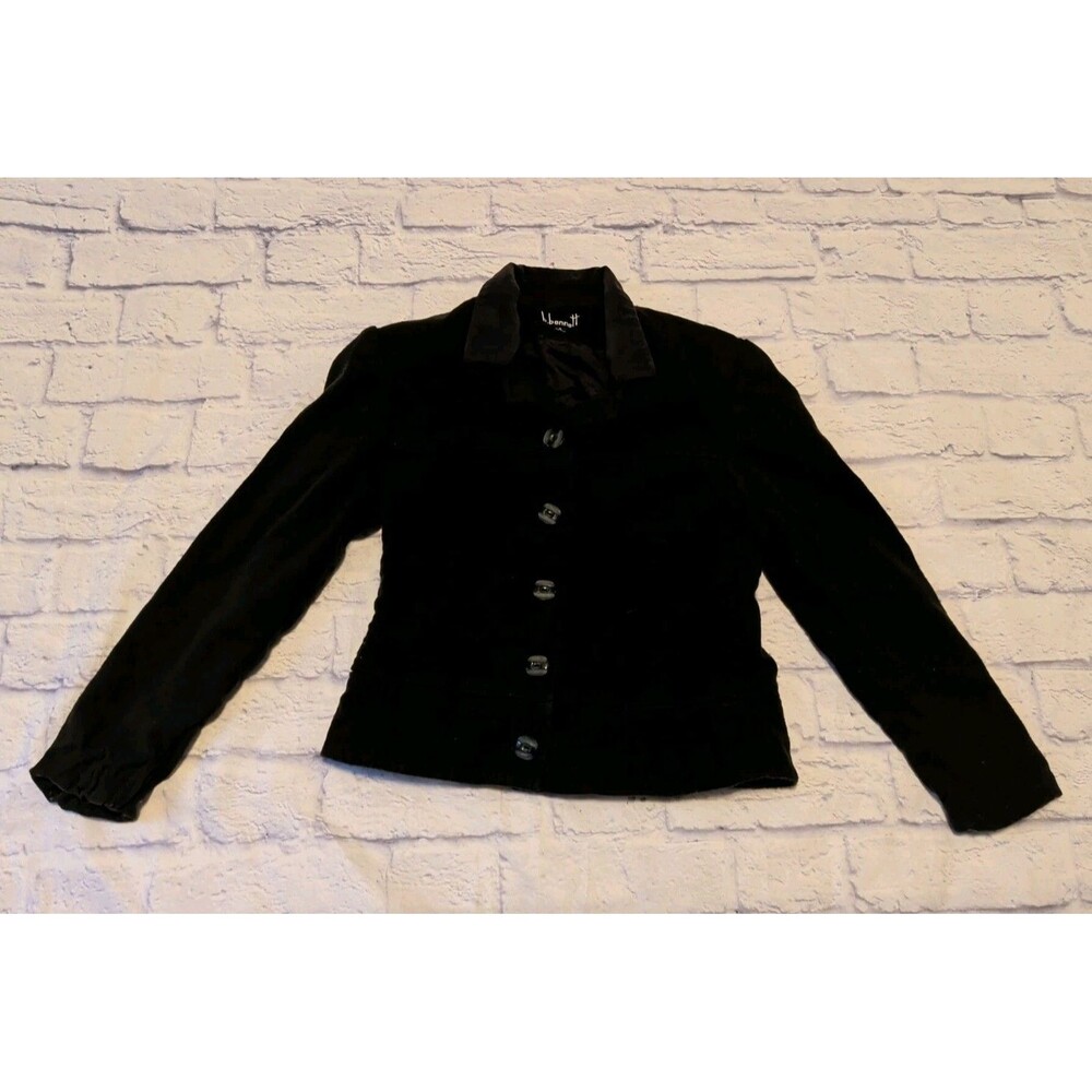B. Bennett Women’s 4 Wool Dark Green Suit jacket Lined Faux Velvet Collar Vtg